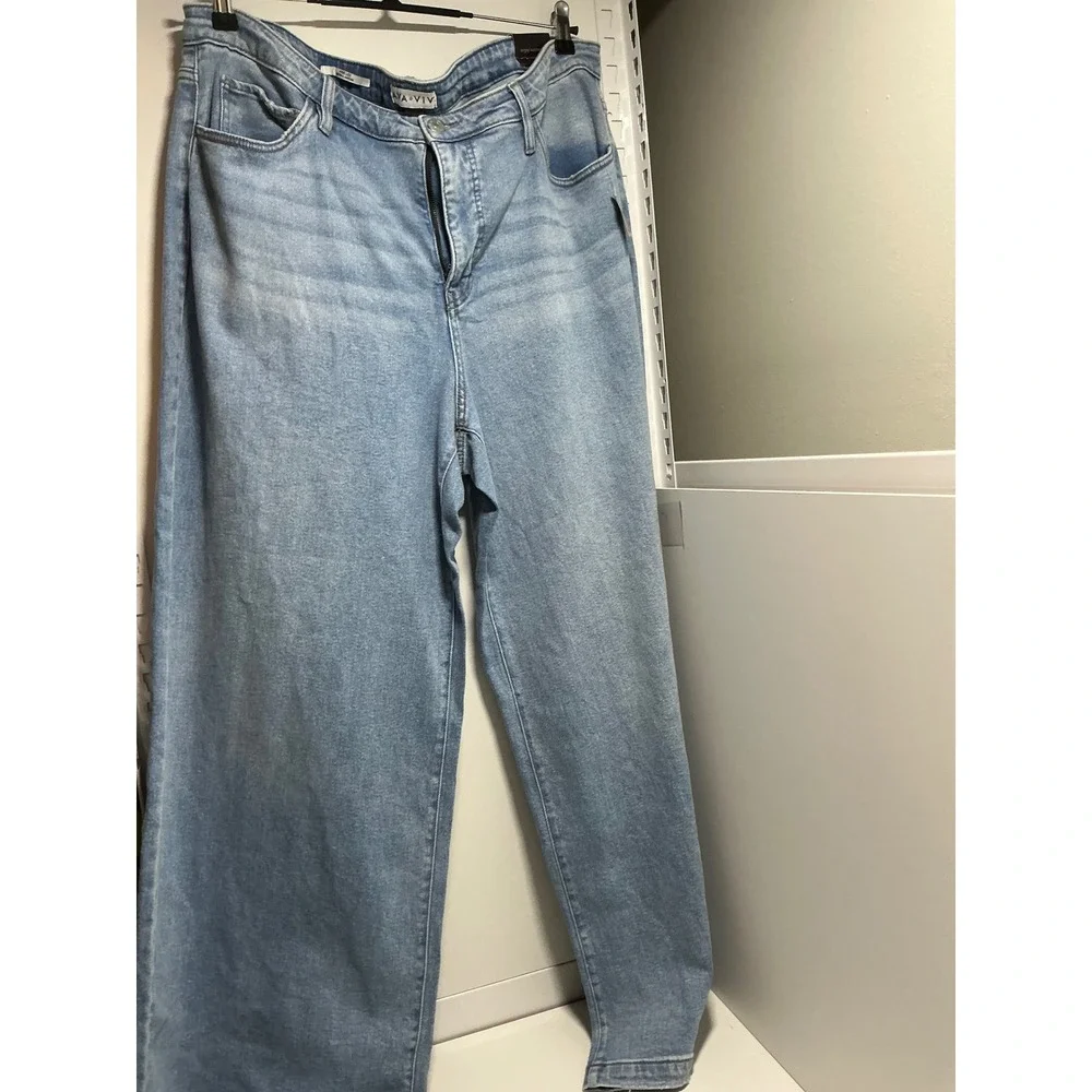 Ava & Viv Womens Plus Size 18 High Rise Wide Leg Jeans Light Wash Denim 3083